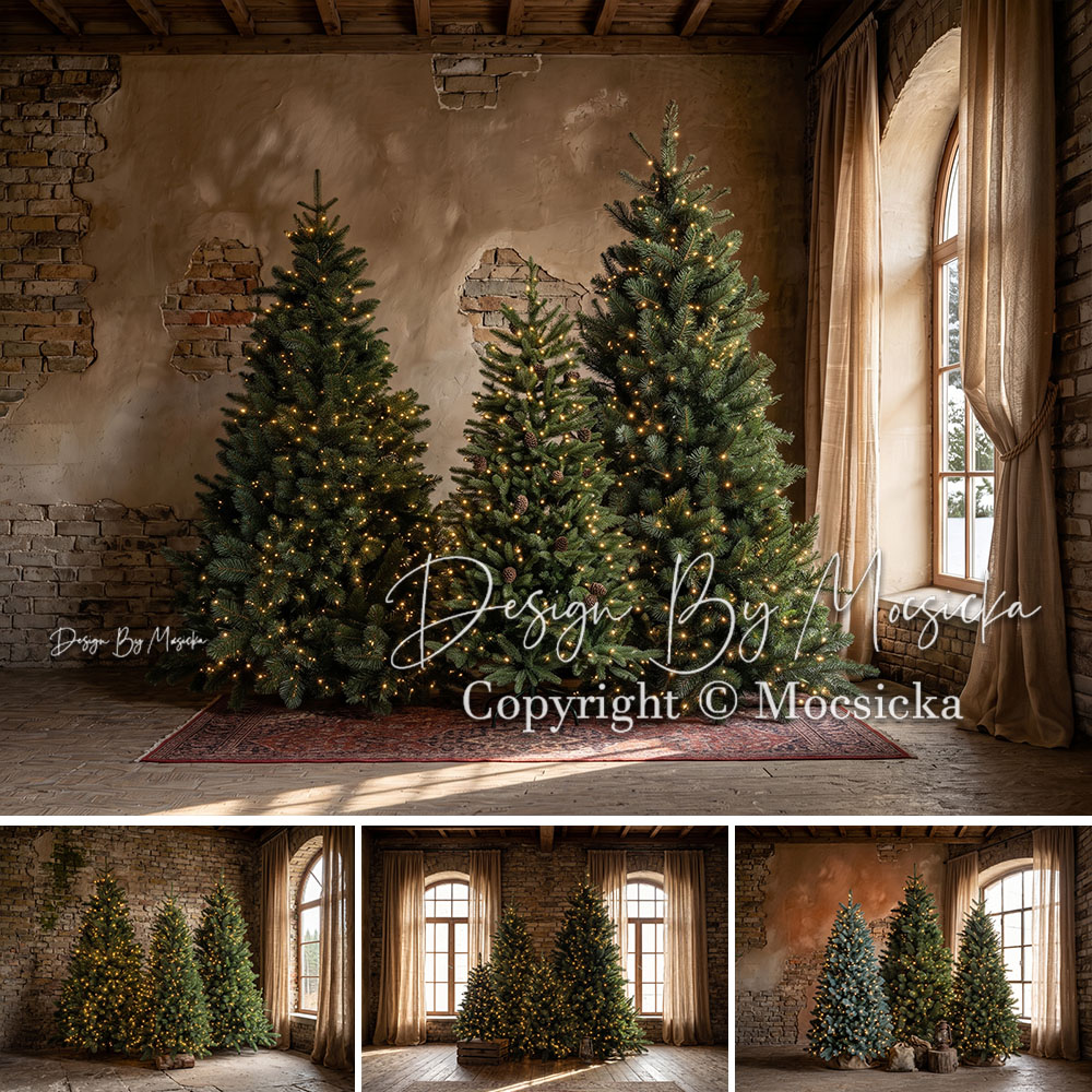 Photography Lighting And Backdrop - Mocsicka Weihnachtsraum-Hintergrund für Fotografie, Kiefern, rustikale