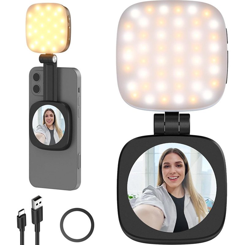 Photography Lighting Brands - 2-in-1 faltbares magnetisches Telefon-Selfie-Licht mit Spiegel